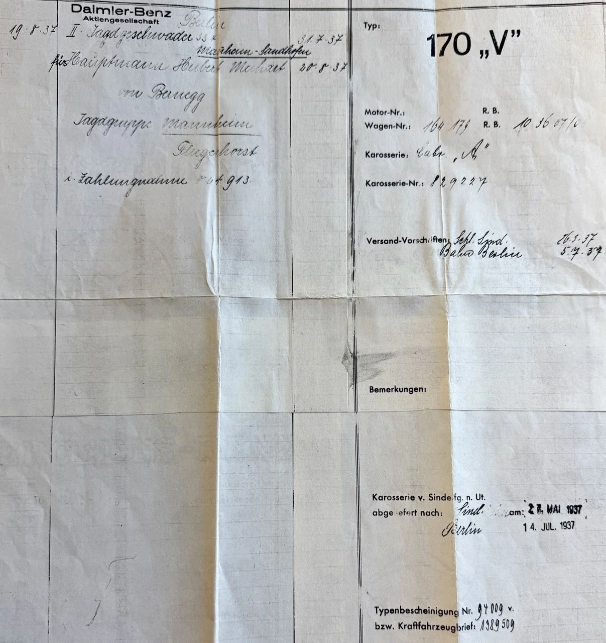 Original 1937 bill of sale